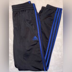 Adidas Kids Black With Blue Stripped Regular Fit Joggers with Cinched Ankles